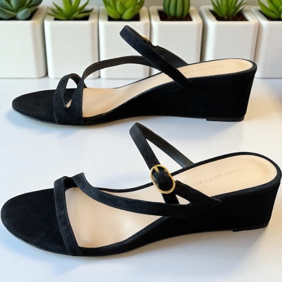 Stuart Weitzman Buckle Wedge Suede Sandal size 7.5 - Picture 4 of 12